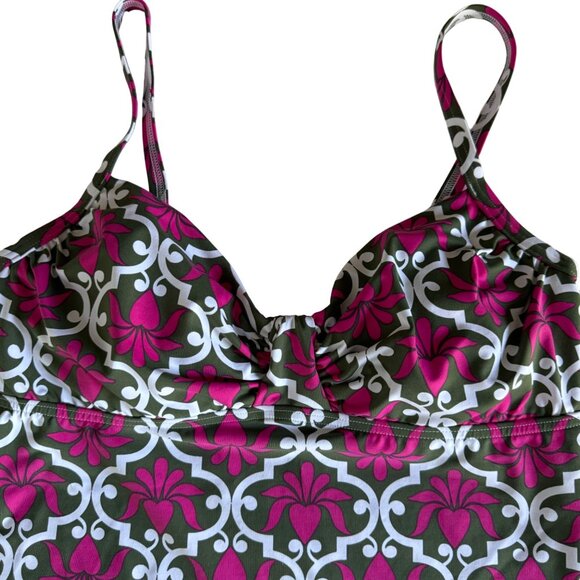 Lands End Floral Deco Tankini Top 10 Azalea Pink White Swirl Print Removable Cup - Picture 9 of 16